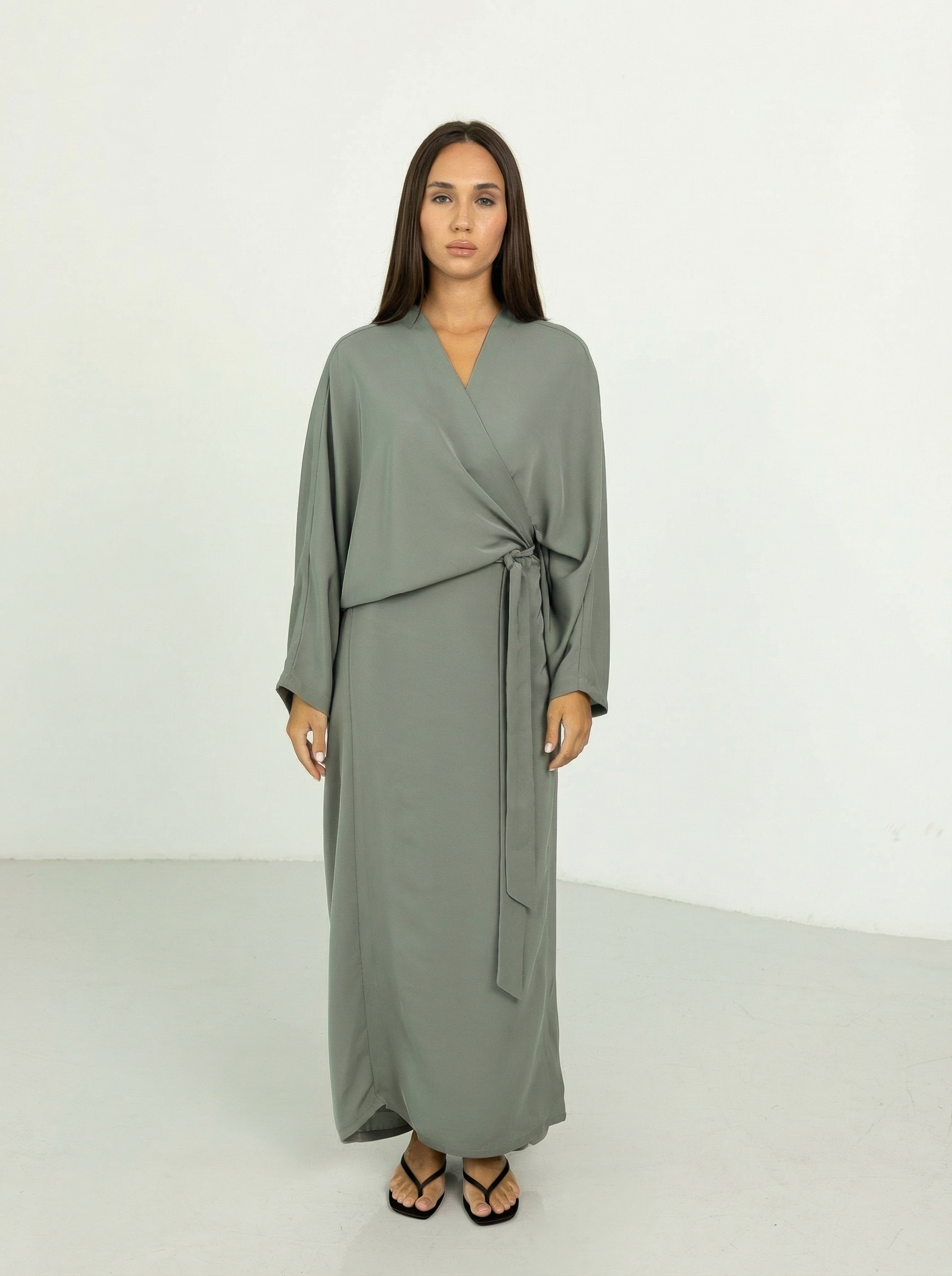 Robe abaya Nida vert sauge gris