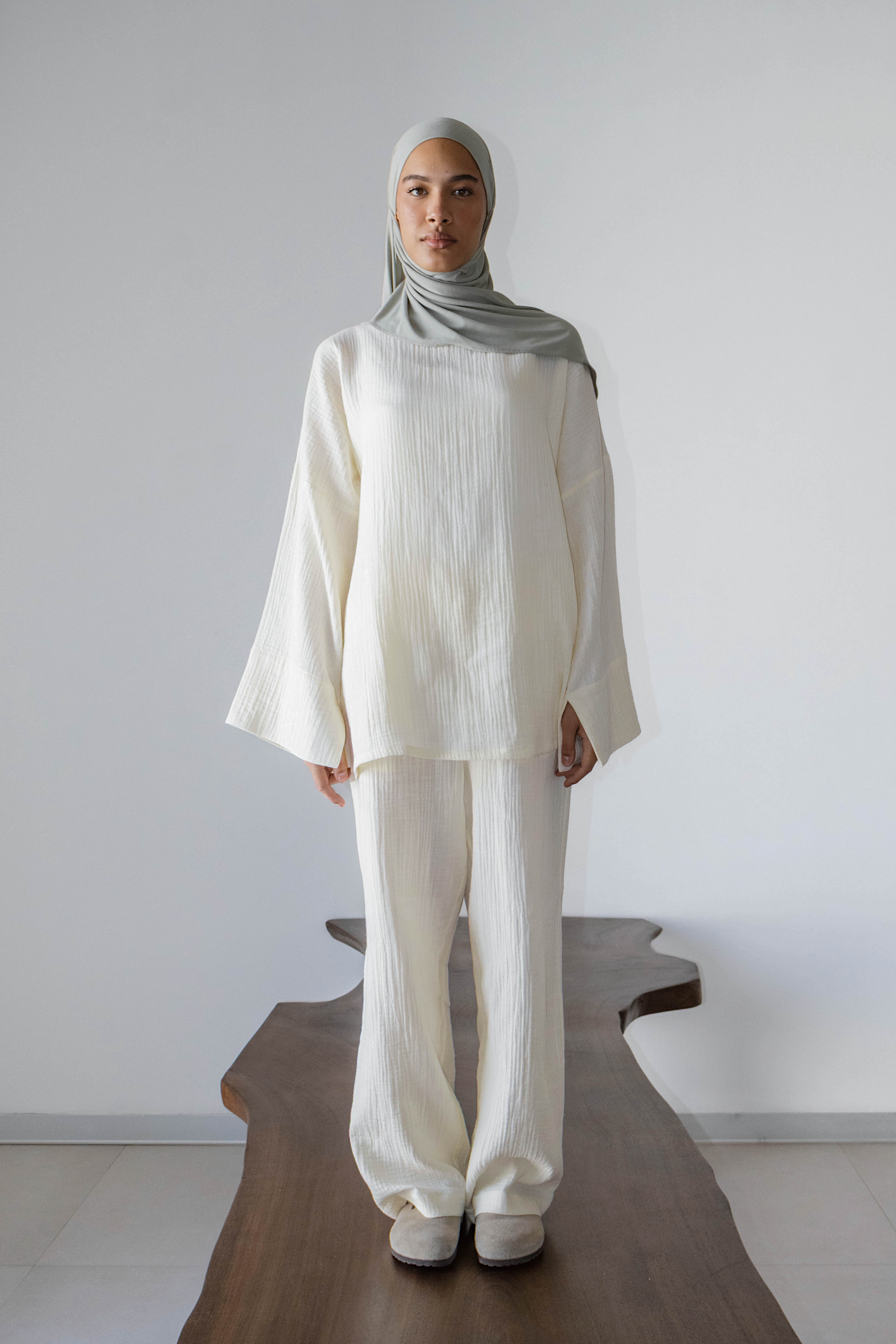 Pantalon Sara gaz de coton vanille