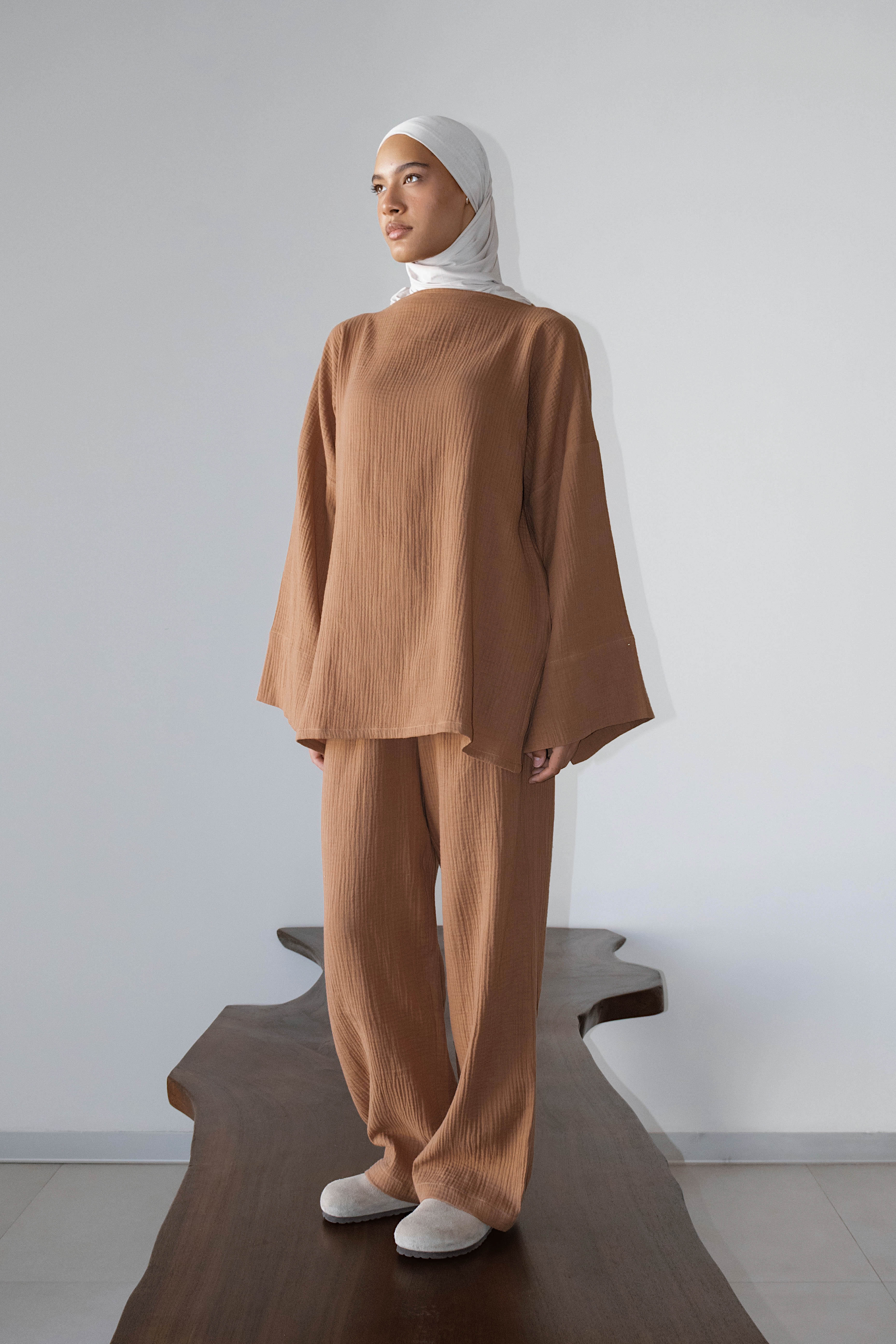 Top Sara gaz de coton terracotta