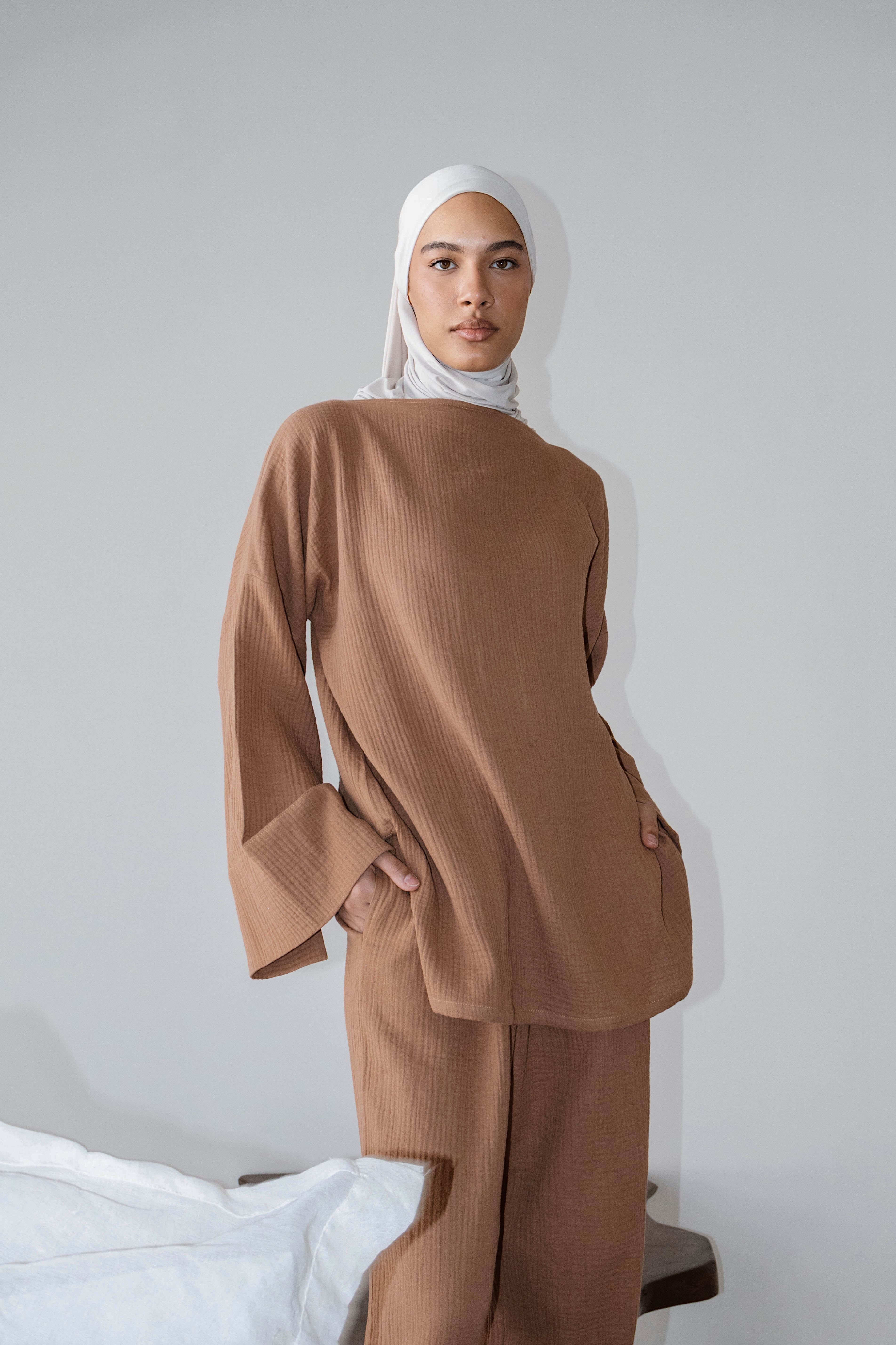 Top Sara gaz de coton terracotta