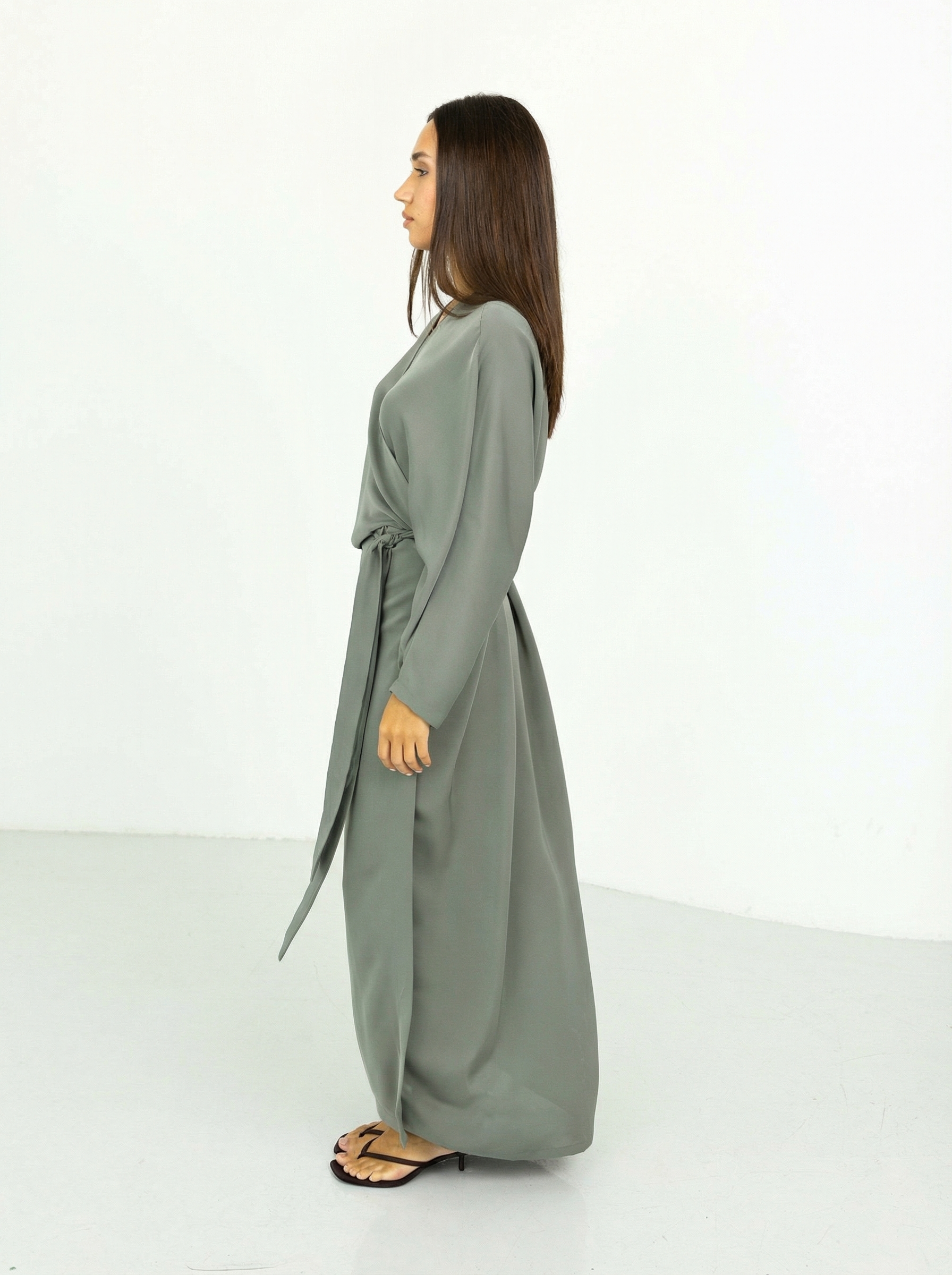 Robe abaya Nida vert sauge gris